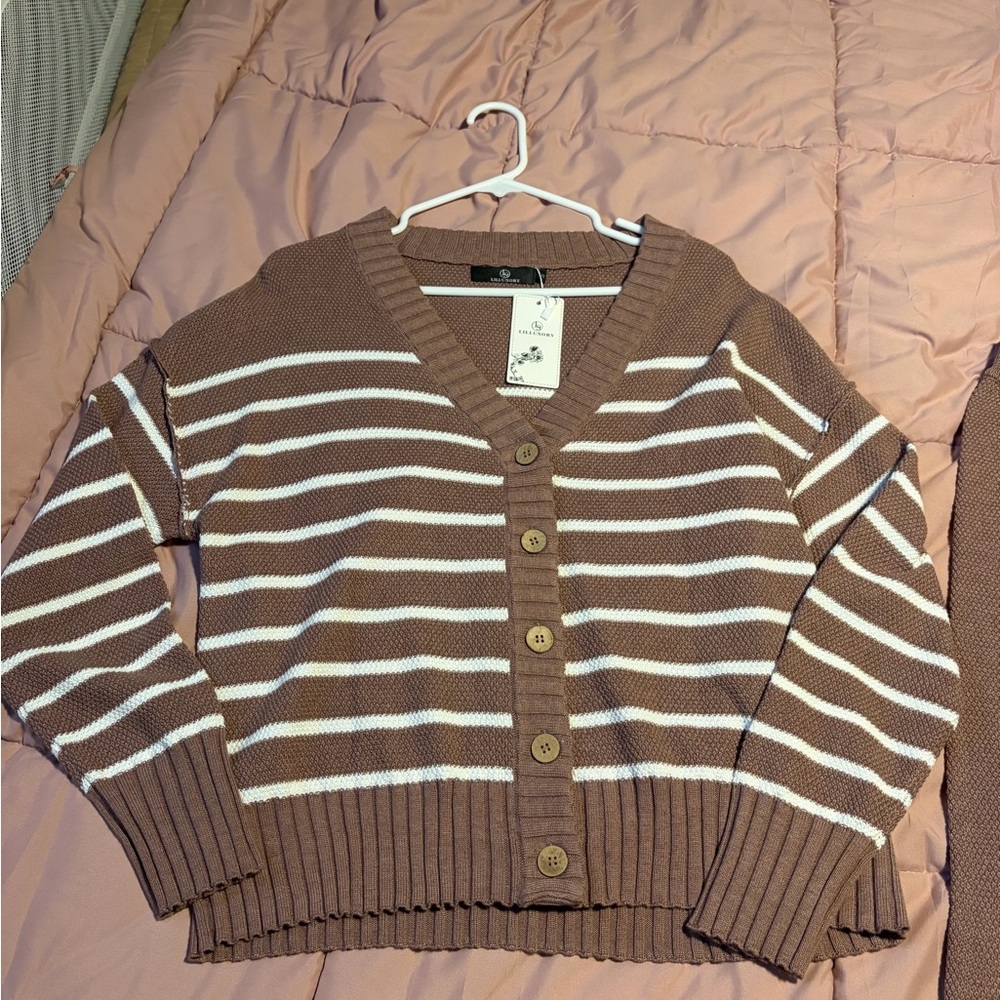 Cozy Brown Striped Cardigan